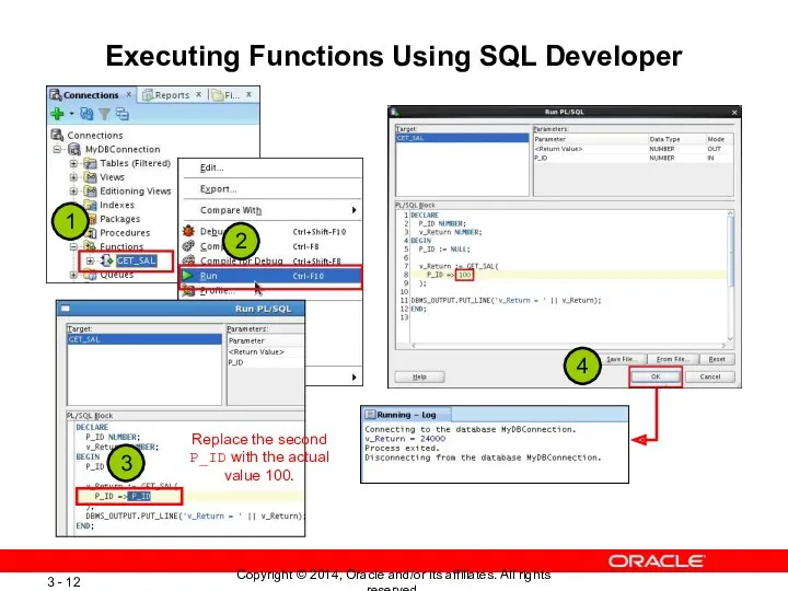 Executing Functions Using SQL Developer 1 2 Replace the second