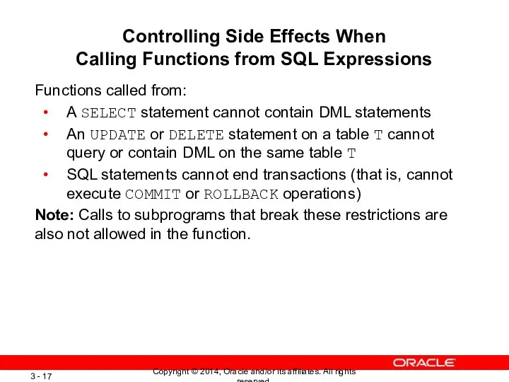 Controlling Side Effects When Calling Functions from SQL Expressions Functions
