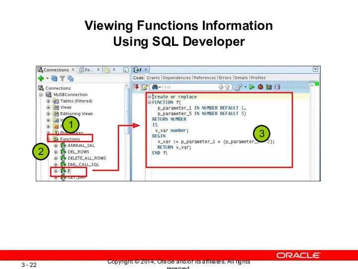 Viewing Functions Information Using SQL Developer 1 2 3