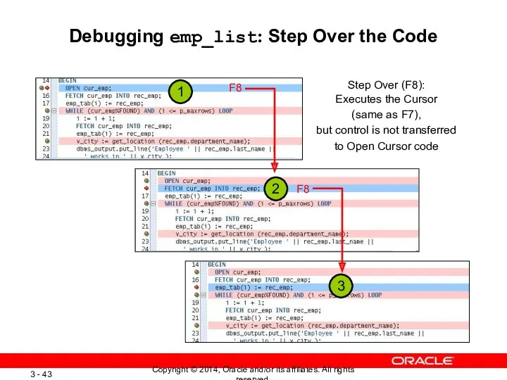 Debugging emp_list: Step Over the Code 1 Step Over (F8):