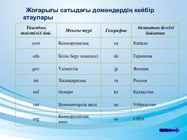 Жоғарығы сатыдағы домендердің кейбір атаулары