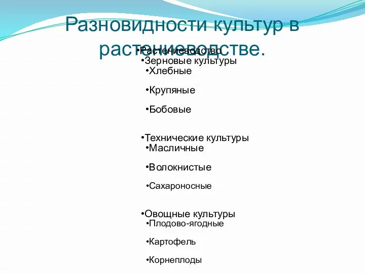 Разновидности культур в растениеводстве. Растениеводство Зерновые культуры Хлебные Крупяные Бобовые