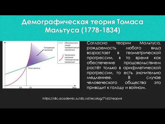 Демографическая теория Томаса Мальтуса (1778-1834) Согласно теории Мальтуса, рождаемость любого