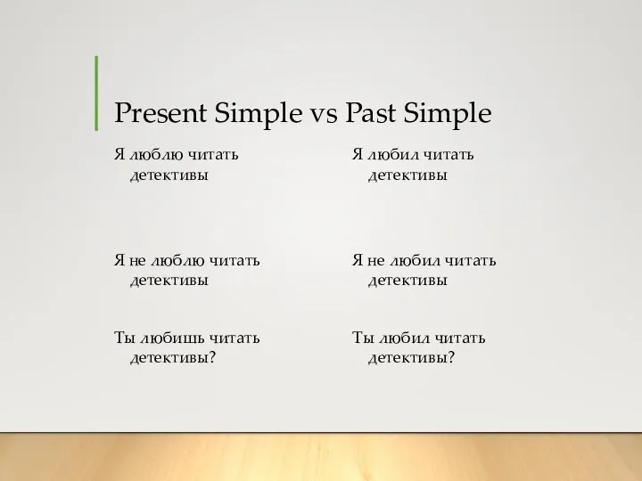 Present Simple vs Past Simple Я люблю читать детективы Я