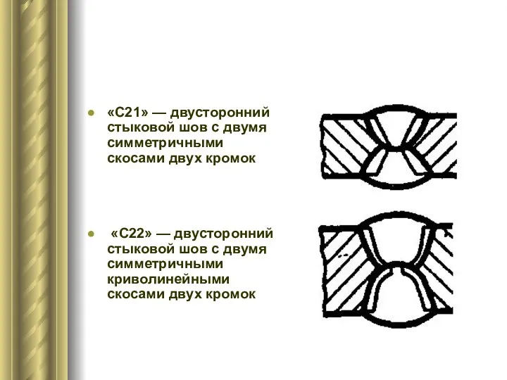 «С21» — двусторонний стыковой шов с двумя симметричными скосами двух