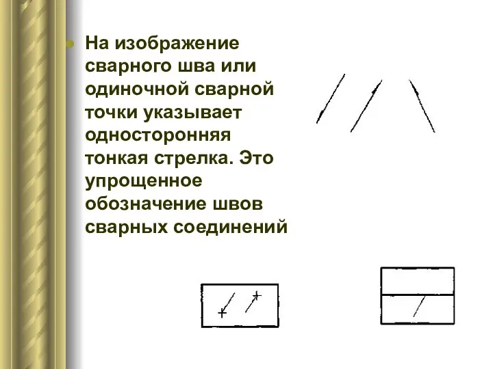 На изображение сварного шва или одиночной сварной точки указывает односторонняя