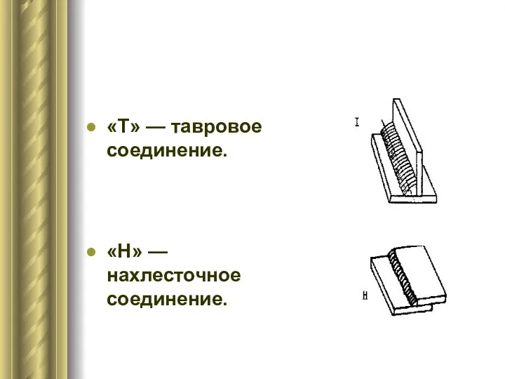 «Т» — тавровое соединение. «Н» — нахлесточное соединение.