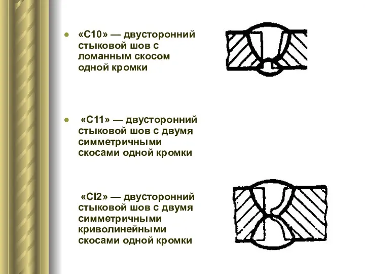 «С10» — двусторонний стыковой шов с ломанным скосом одной кромки