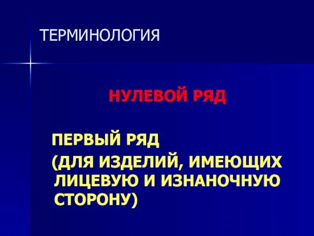 ТЕРМИНОЛОГИЯ НУЛЕВОЙ РЯД ПЕРВЫЙ РЯД (ДЛЯ ИЗДЕЛИЙ, ИМЕЮЩИХ ЛИЦЕВУЮ И ИЗНАНОЧНУЮ СТОРОНУ)