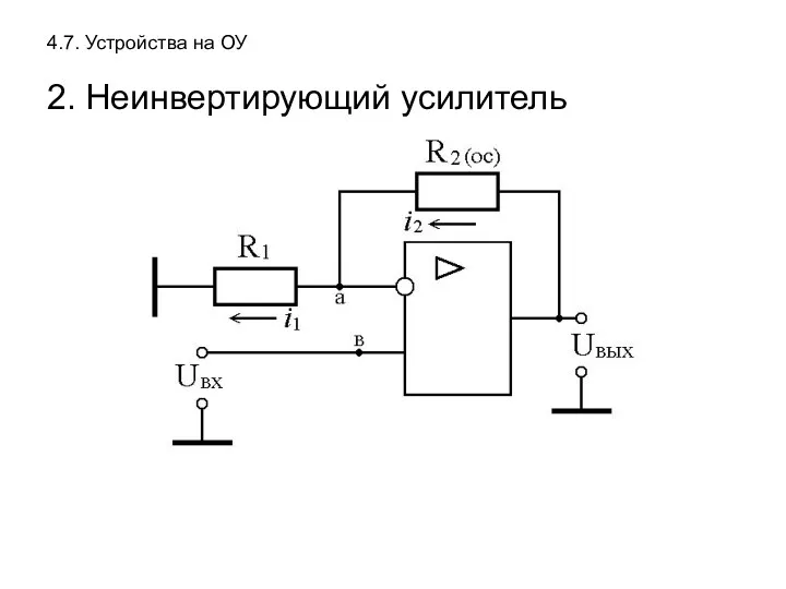 4.7. Устройства на ОУ 2. Неинвертирующий усилитель