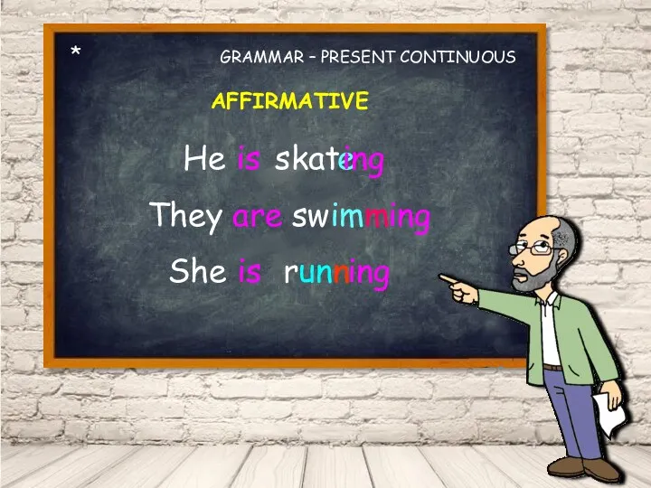 * GRAMMAR – PRESENT CONTINUOUS AFFIRMATIVE They are swim ing