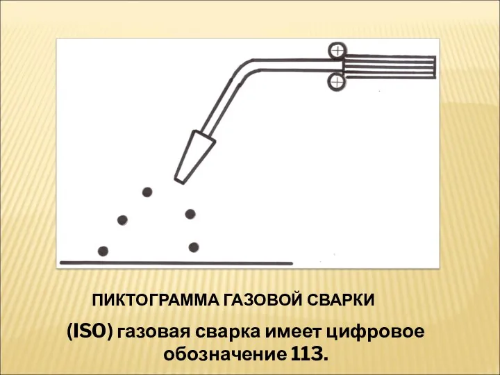 ПИКТОГРАММА ГАЗОВОЙ СВАРКИ (ISO) газовая сварка имеет цифровое обозначение 113.