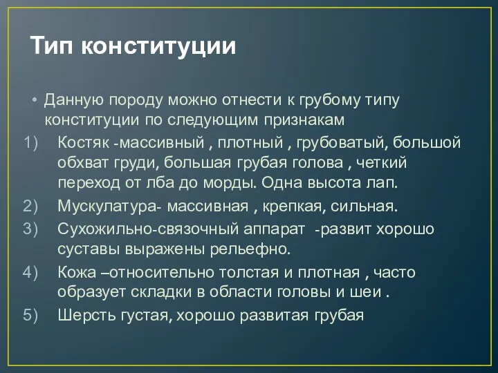 Тип конституции Данную породу можно отнести к грубому типу конституции