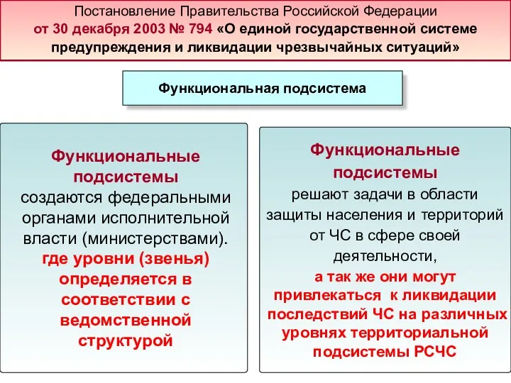 Функциональная подсистема Функциональные подсистемы создаются федеральными органами исполнительной власти (министерствами).