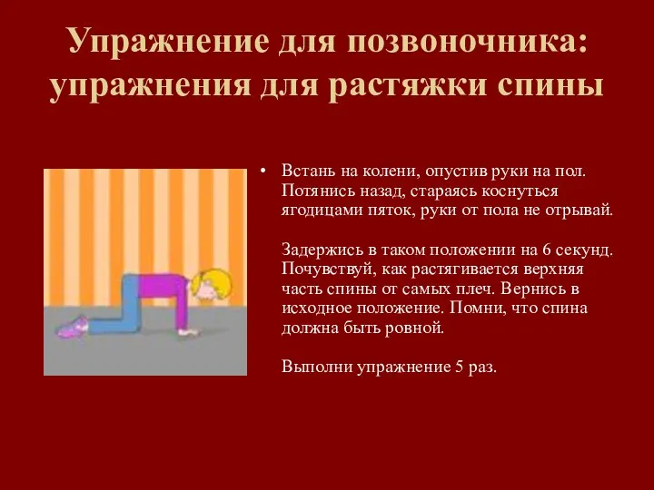 Упражнение для позвоночника: упражнения для растяжки спины Встань на колени,