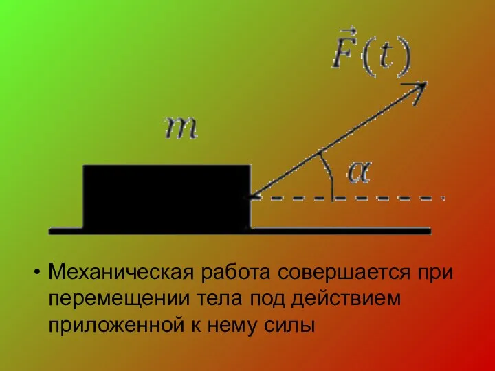 Механическая работа совершается при перемещении тела под действием приложенной к нему силы