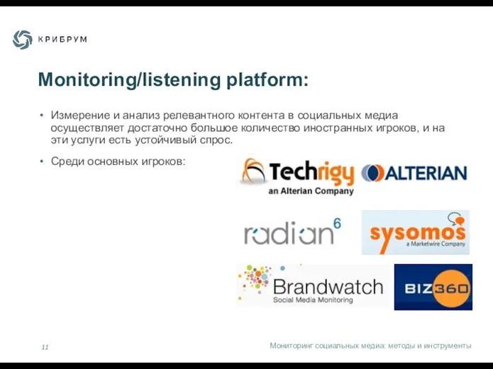 Monitoring/listening platform: Измерение и анализ релевантного контента в социальных медиа