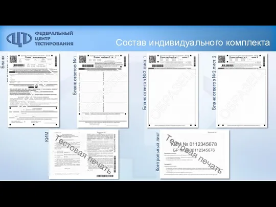 Состав индивидуального комплекта Бланк регистрации Бланк ответов №1 Бланк ответов