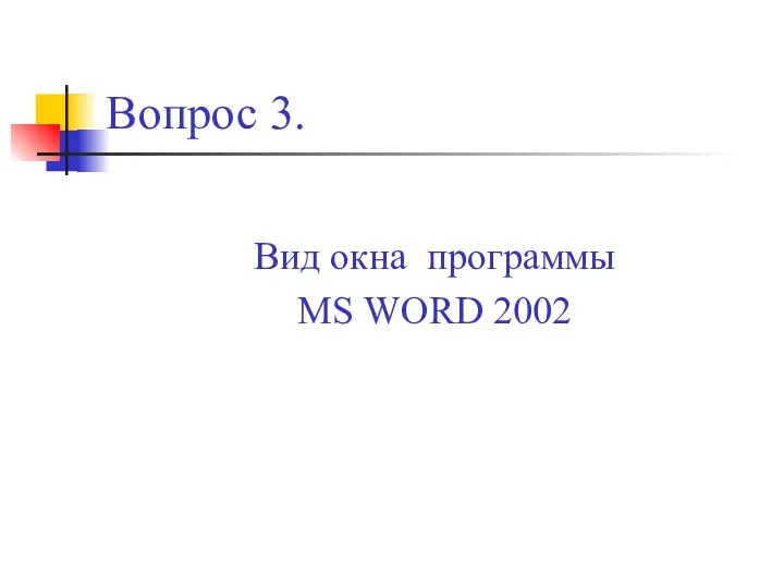 Вопрос 3. Вид окна программы MS WORD 2002