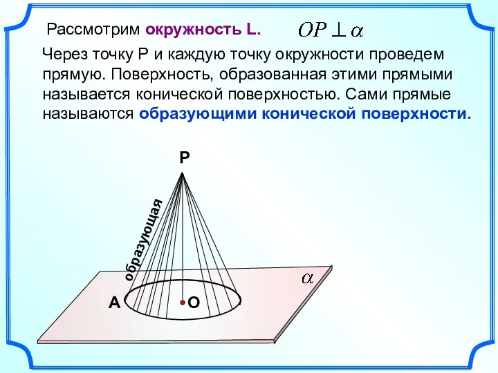 Рассмотрим окружность L. Через точку Р и каждую точку окружности