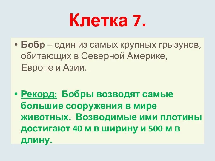 Клетка 7. Бобр – один из самых крупных грызунов, обитающих