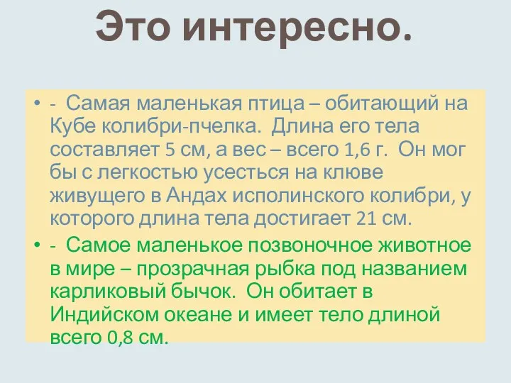 Это интересно. - Самая маленькая птица – обитающий на Кубе