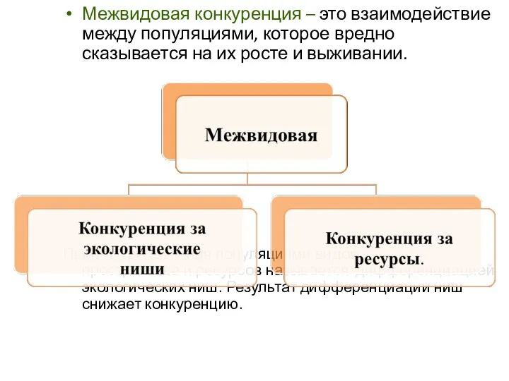 Межвидовая конкуренция – это взаимодействие между популяциями, которое вредно сказывается