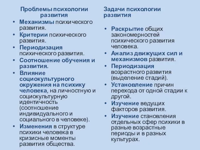 Проблемы психологии развития Механизмы психического развития. Критерии психического развития. Периодизация