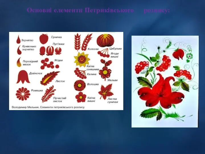 Основні елементи Петриківського розпису: