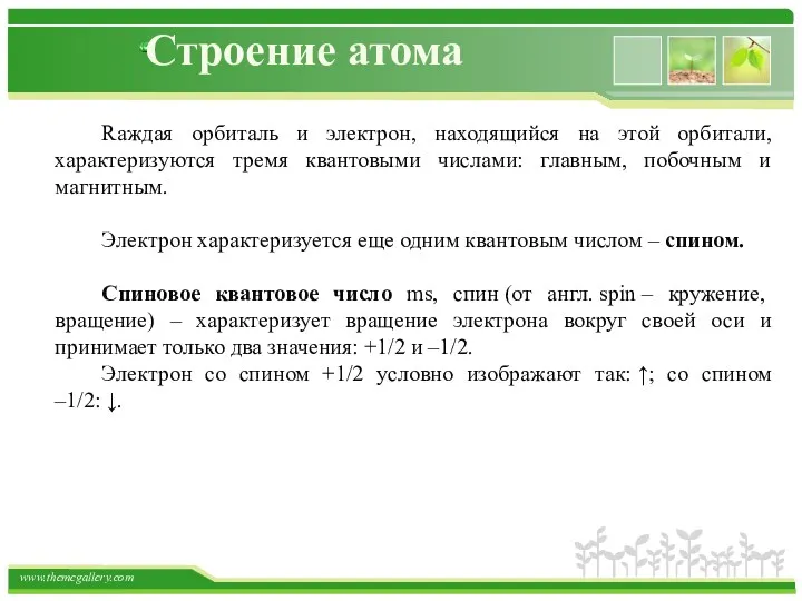 Строение атома Rаждая орбиталь и электрон, находящийся на этой орбитали,