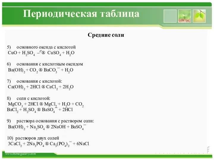 Периодическая таблица Средние соли 5) основного оксида с кислотой CuO