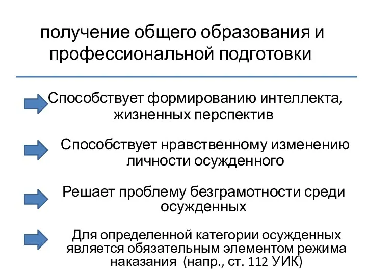 получение общего образования и профессиональной подготовки Способствует формированию интеллекта, жизненных