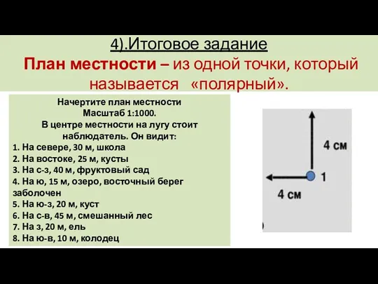 4).Итоговое задание План местности – из одной точки, который называется