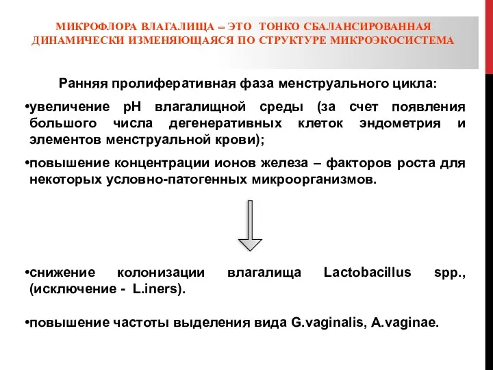 МИКРОФЛОРА ВЛАГАЛИЩА – ЭТО ТОНКО СБАЛАНСИРОВАННАЯ ДИНАМИЧЕСКИ ИЗМЕНЯЮЩАЯСЯ ПО СТРУКТУРЕ