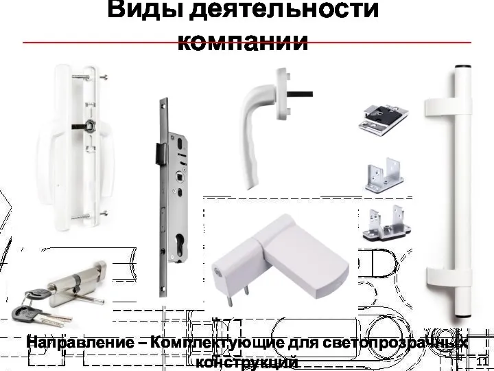 Виды деятельности компании Направление – Комплектующие для светопрозрачных конструкций 11