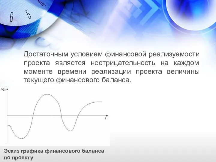 Достаточным условием финансовой реализуемости проекта является неотрицательность на каждом моменте