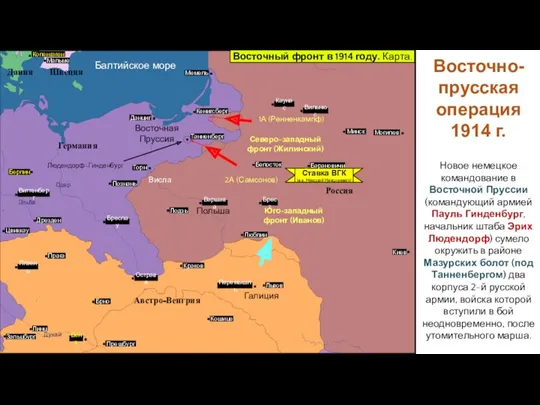 Восточно-прусская операция 1914 г. Новое немецкое командование в Восточной Пруссии