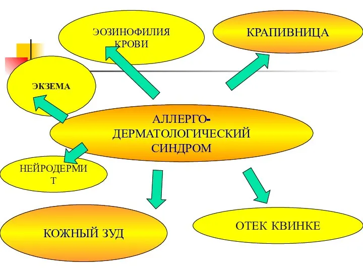 ЭОЗИНОФИЛИЯ КРОВИ АЛЛЕРГО-ДЕРМАТОЛОГИЧЕСКИЙ СИНДРОМ КРАПИВНИЦА КОЖНЫЙ ЗУД ЭКЗЕМА ОТЕК КВИНКЕ НЕЙРОДЕРМИТ