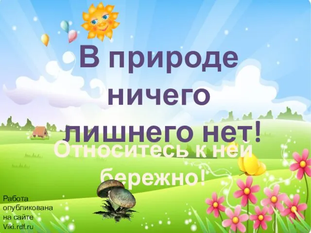 В природе ничего лишнего нет! Относитесь к ней бережно! Работа опубликована на сайте Viki.rdf.ru