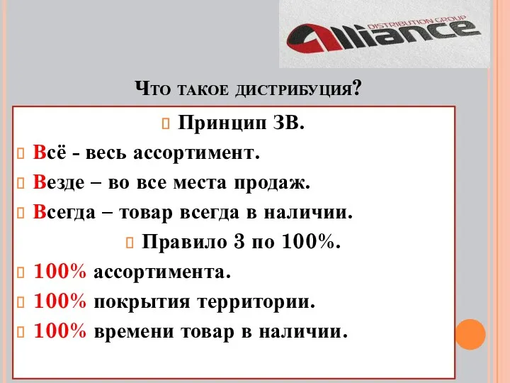 Что такое дистрибуция? Принцип ЗВ. Всё - весь ассортимент. Везде – во все