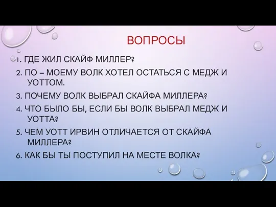 ВОПРОСЫ 1. ГДЕ ЖИЛ СКАЙФ МИЛЛЕР? 2. ПО – МОЕМУ