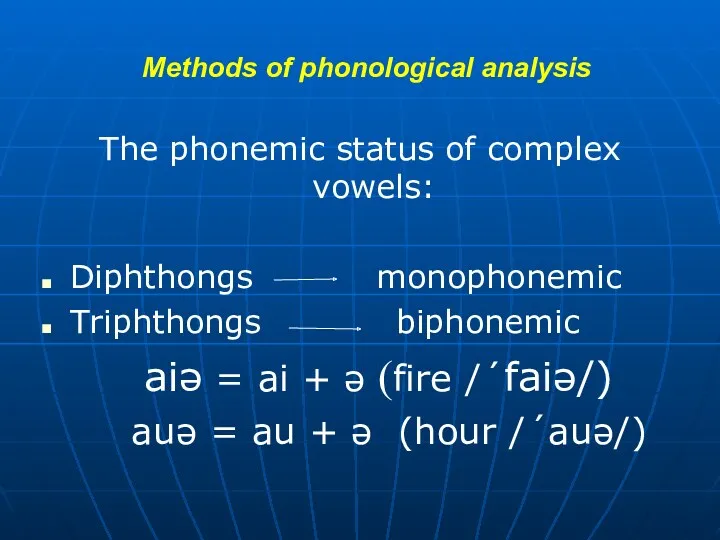 Methods of phonological analysis The phonemic status of complex vowels: