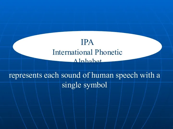 IPA International Phonetic Alphabet represents each sound of human speech with a single symbol