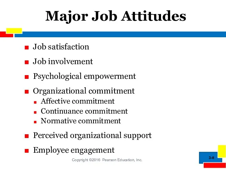 Major Job Attitudes Job satisfaction Job involvement Psychological empowerment Organizational