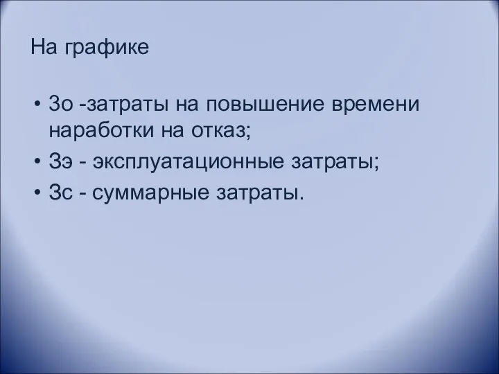 На графике 3о -затраты на повышение времени наработки на отказ;