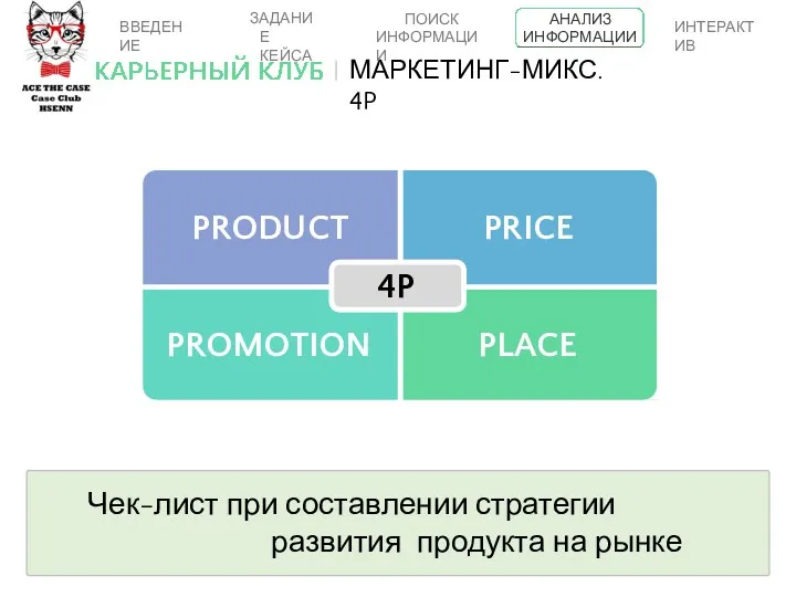 Чек-лист при составлении стратегии развития продукта на рынке PLACE PRODUCT