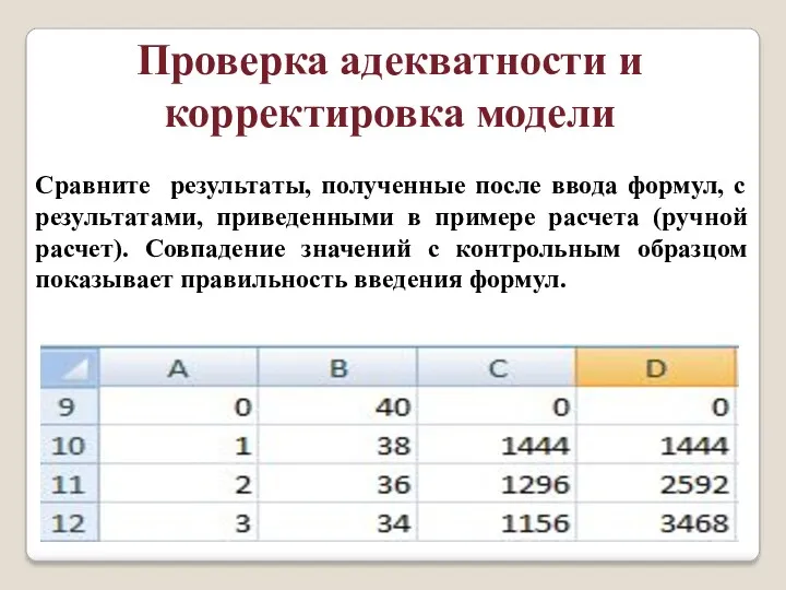 Проверка адекватности и корректировка модели Сравните результаты, полученные после ввода