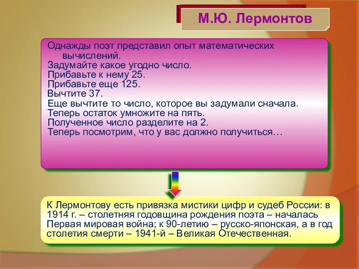 Однажды поэт представил опыт математических вычислений. Задумайте какое угодно число.