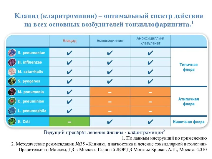 Клацид (кларитромицин) – оптимальный спектр действия на всех основных возбудителей