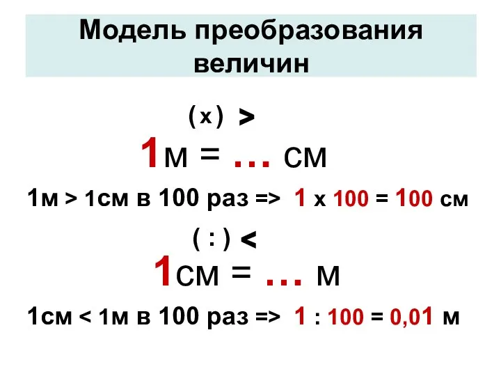 1м = … см 1см = … м ^ ^